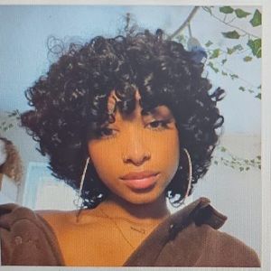 Natural Super Double Drawn Rosy Curl Wig With Bang. Black 6 inch Length NIB